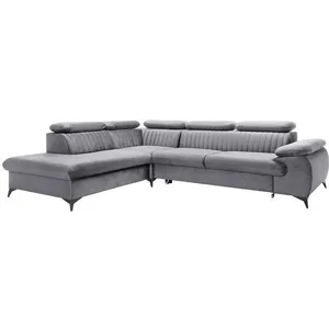 Canapé grand angle gauche convertible en velours gris clair SAMARA de Pascal Morabito pas cher