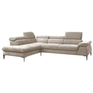 Grand canapé d'angle gauche convertible en velours beige SEPINA de Pascal Morabito pas cher