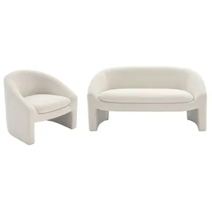 VENTE-UNIQUE Canapé 2 places et fauteuil en tissu bouclette blanc OSSANA pas cher