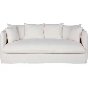Maisons du Monde Slaapbank van stof met linnen effect en 3/4 zitplaatsen, wit, matras van 10 cm pas cher