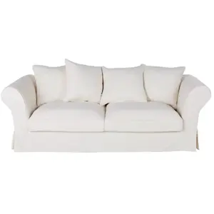 Maisons du Monde Slaapbank van stof met linnen effect en 3/4 zitplaatsen, ivoorkleurig, matras van 12 cm pas cher