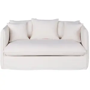 Maisons du Monde Slaapbank van stof met linnen effect en 2 zitplaatsen, wit, matras van 10 cm pas cher