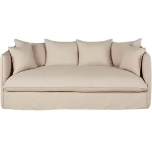 Maisons du Monde Slaapbank van stof met linnen effect en 3/4 zitplaatsen, beige, matras van 10 cm pas cher