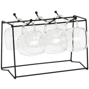 Maisons du Monde Tasses à café double paroi en verre transparent et support en métal noir pas cher