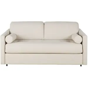 2/3-zits slaapbank in beige geweven stof, matras 18 cm pas cher