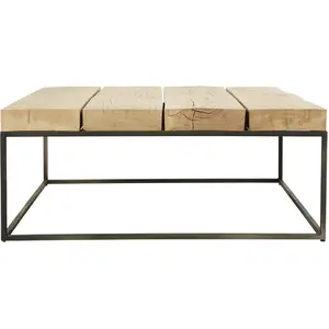Maisons du Monde Table basse carrée en chêne massif et métal noir pas cher