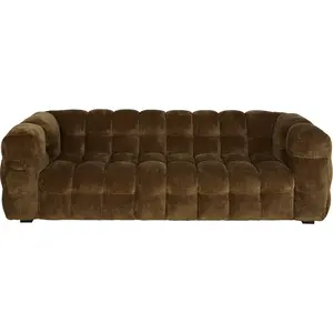 Maisons du Monde Canapé nuage 3/4 places en velours vert kaki effet vieilli pas cher