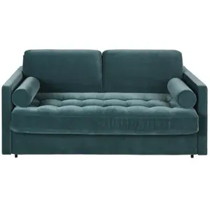 Maisons du Monde Dennengroene fluwelen slaapbank met 2/3 zitplaatsen, matras 18 cm pas cher