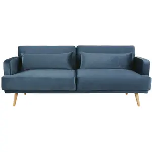 Maisons du Monde Donkerblauwe fluwelen driezitsslaapbank met kliksysteem pas cher