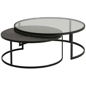 Maisons du Monde Nesttafels in getemperd glas en zwart metaal pas cher