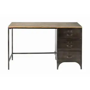 Maisons du Monde Bureau industriel 3 tiroirs en métal et bois de sapin pas cher