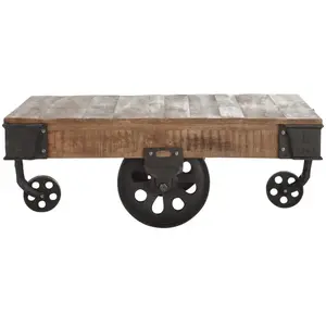 Maisons du Monde Table basse industrielle à roulettes en bois de manguier massif et métal L130 pas cher