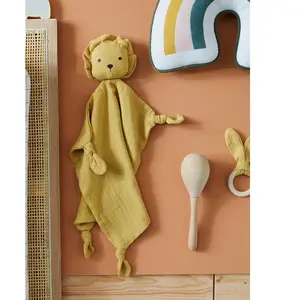 VERTBAUDET Doudou personnalisable en gaze de coton + hochet rond curry TU pas cher