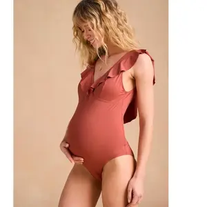 Maillot de bain de grossesse et allaitement 1 pièce à volant terracotta 34 pas cher