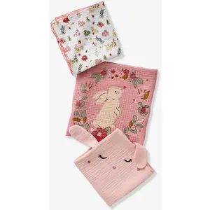 VERTBAUDET Lot de 3 langes en gaze de coton LAPIN ENCHANTÉ lot rose TU pas cher