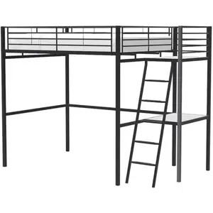 Lit mezzanine avec bureau en métal époxy - Noir - Sommier inclus - 140... pas cher