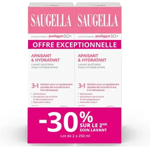 Saugella Poligyn Apaisant Emollient Soin lavant intime ménopause - 2x250ml pas cher