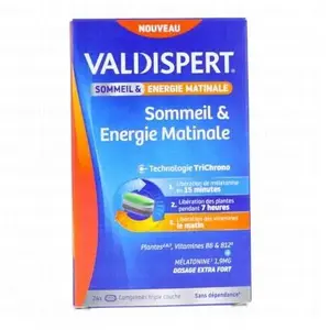 Valdispert Sommeil & Energie Matinale Mélatonine 1,9mg Vitamines B6 et B12 Vegan 24 comprimés pas cher