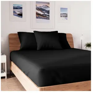 Drap housse en coton 160x200 cm jersey noir, par Soleil d'ocre pas cher