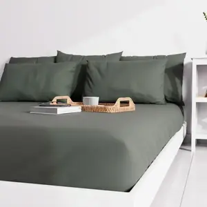 Atmosphère Drap housse uni 140x190 cm zzz kaki pas cher