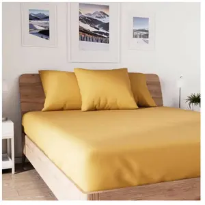 Drap housse en coton 140x190 cm jersey moutarde, par Soleil d'ocre pas cher