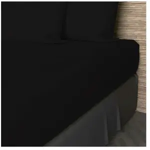Drap housse en coton 57 fils 180x200 cm UNI noir, par Soleil d'ocre pas cher