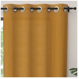 Soleil d'ocre, Rideau à Oeillets Pur Coton 135x250 cm Panama Moutarde pas cher
