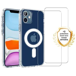 EVETANE Coque anti-choc Magsafe compatible iPhone 12 Mini Transparente + 2 vitres pas cher