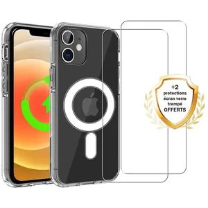 EVETANE Coque Anti-choc Magsafe compatible Iphone 12/12 Pro Transparente + 2 vitres pas cher