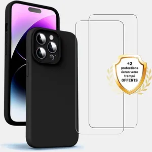 EVETANE Coque compatible Iphone 15 Pro antichoc Noir + 2 vitres pas cher