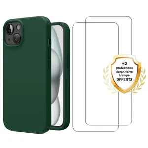 EVETANE Coque compatible Iphone 15 antichoc Vert + 2 vitres pas cher