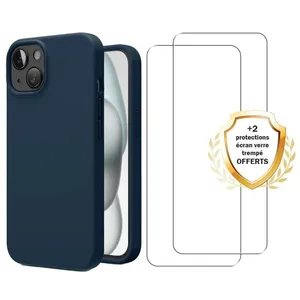 EVETANE Coque compatible Iphone 15 antichoc Bleu + 2 vitres pas cher