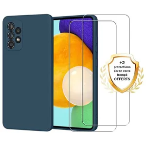 EVETANE Coque compatible Galaxy A52 antichoc Bleu + 2 vitres pas cher