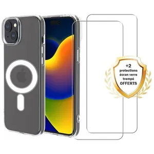 EVETANE Coque Anti-choc Magsafe compatible Iphone 15 Plus Transparente + 2 vitres pas cher