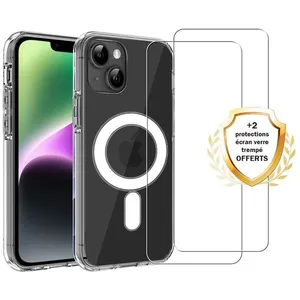 EVETANE Coque anti-choc Magsafe compatible iPhone 14 Plus Transparente + 2 vitres pas cher