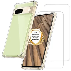 EVETANE Coque compatible Pixel 7a antichoc Transparente + 2 vitres pas cher