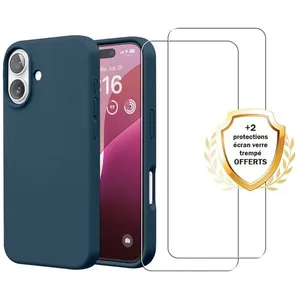 EVETANE Coque compatible Iphone 16 antichoc Bleu Marine + 2 vitres pas cher