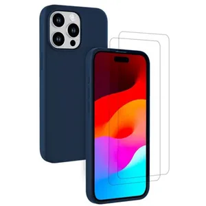EVETANE Coque compatible iPhone 15 Pro antichoc Bleu + 2 vitres pas cher