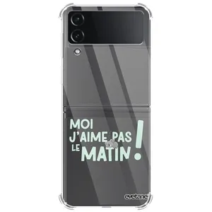 EVETANE Coque souple renforcée compatible Coque Galaxy Z Flip 4 - Modèle : J'aime pas le matin pas cher