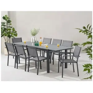 non Tuineetset: Uitschuifbare tafel 120-180 cm + 2 fauteuils + 6 stoelen - Grijs pas cher