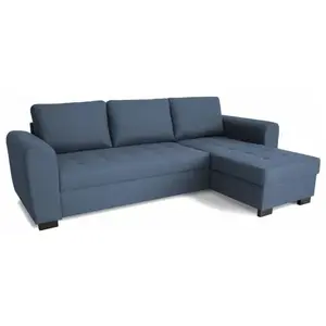 Hamilton Canapé d'angle fixe réversible 4 places - Tissu Bleu - L245 x P150 x H... pas cher