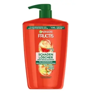 Garnier Fructis Shampooing réparateur pour cheveux abîmés XXL à l'huile d'amla et aux protéines végétales pour moins de pointes fourchues Format maxi 1000 ml pas cher