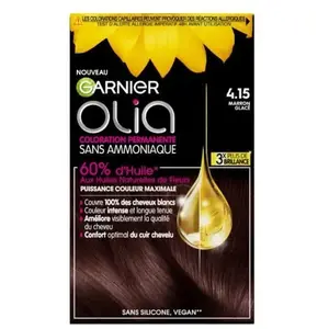 Coloration Permanente - GARNIER - Olia - 4.15 Marron Glacé - Cheveux normaux - Sans ammoniaque pas cher