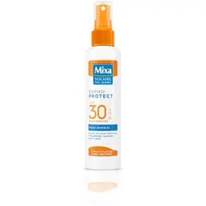 Mixa Solaire Peaux Sensibles - Spray Soin Solaire Haute Protection SPF 30+ UVA, UVA longs, UVB - Visage et Corps - Adultes et Enfants - Résistant à l'Eau et au Sable - Hypoallergénique - 150 ml pas cher