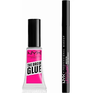 NYX Professional Makeup Set de maquillage pour sourcils, gel transparent The Brow Glue, effet de stratification, jusqu'à 16 heures d'étanchéité, et stylo à sourcils Lift & Snatch, No Transfert, TeinteVendu parflaconi