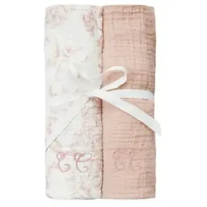 Set de 2 langes Toile de Jouy rose (70 x 70 cm) pas cher