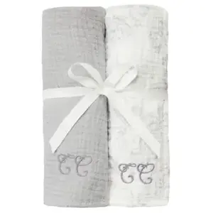 Set de 2 langes Toile de Jouy gris (70 x 70 cm) pas cher