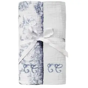 Set de 2 langes Toile de Jouy bleu (70 x 70 cm) pas cher