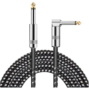 3 meter instrumentkabel, TS 6.35 mm, gitaar- en basgitarenkabel, rechte en haakse aansluiting, versterkerkabel, zwart-wit, duurzame en flexibele audioverbinding pas cher