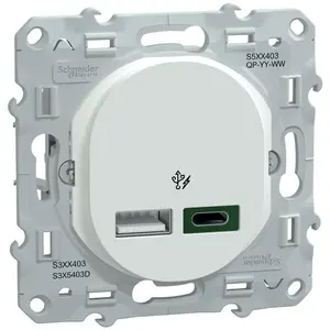 Schneider Electric Ovalis - Chargeur usb type a 7,5W +c 45W - Forte puissance type c - Blanc (S320403) pas cher
